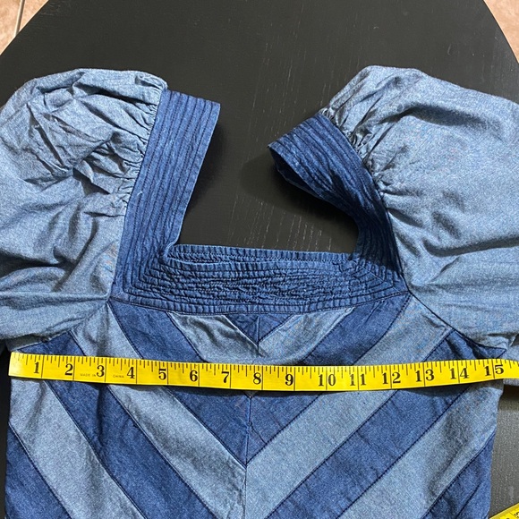 Anthropologie “Love The Label” Denim Smocked Puff Sleeve Top, Size S - Picture 7 of 7